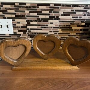 Wooden Heart Photo Frame Triosry on Shelf